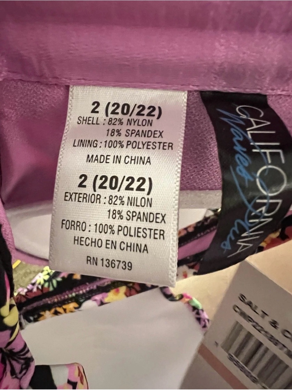 California Waves Salt + Cove Plus Ditsy-Print Bikini Top Size 2 (20/22) - Picture 7 of 7